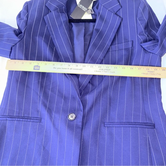 Lauren Ralph Lauren navy Blue stripe wool mix Blazer Size 14 new single button - Picture 3 of 11